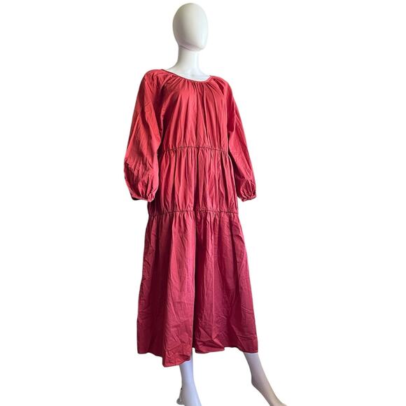 Sundry Coral Rust Cotton Poplin Tiered 3/4 Sleeve Maxi Dress 1 S NWT - Picture 1 of 4